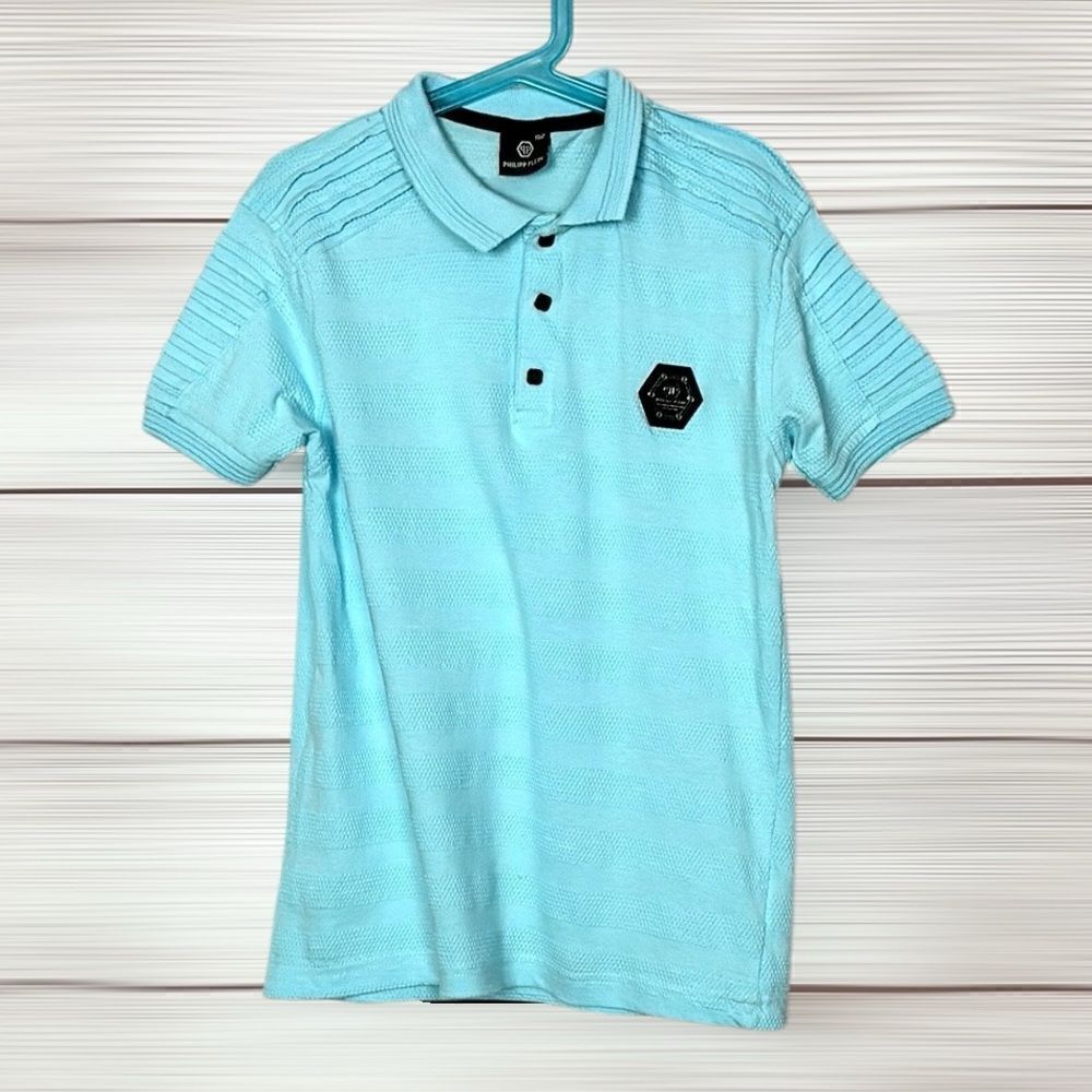 Philipp Plein Boy’s Cotton Blue Polo Shirt Short Sleeve Logo size 12 (152 cm)